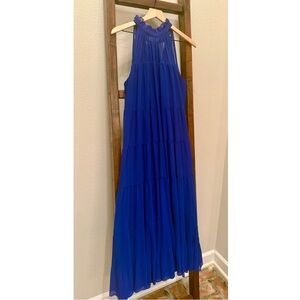 Alex Marie Cobalt Blue Halter Tiered Maxi Dress Size 12